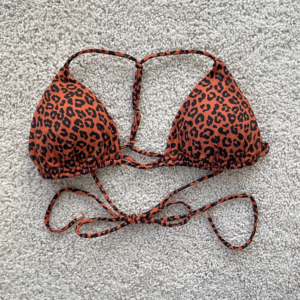 BuffBunny Brown Leopard Sun Kissed Triangle String Bikini Top Size Small ( XS )